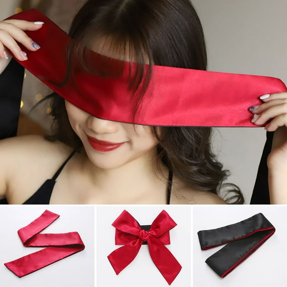 Anvazise Flirting Blindfold Solid Color Smooth Surface Soft Satin Silky Seductive Light-proof Wide Tear-resistant Eye Ribbon for Wedding Night Black One Size