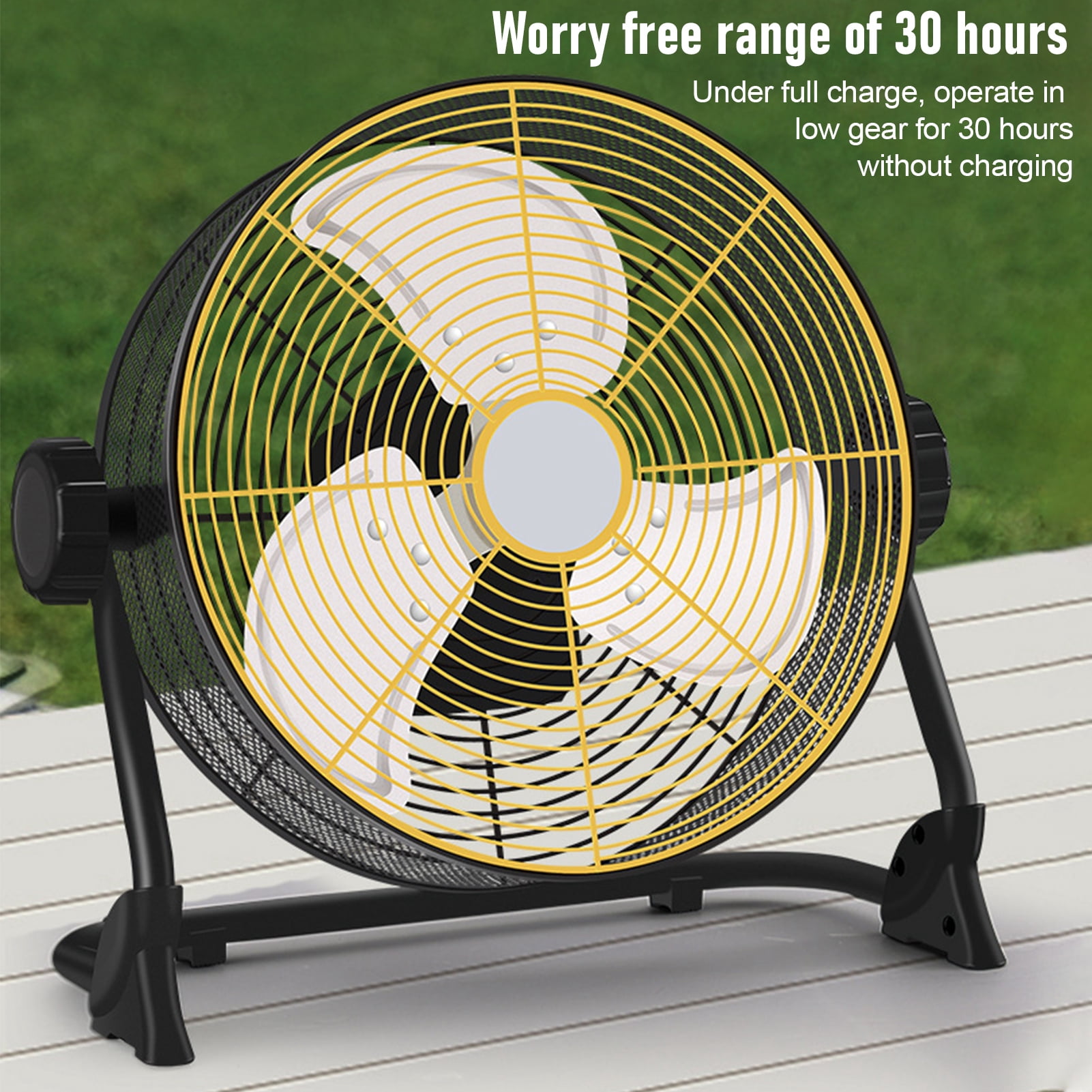 Anvazise Floor Fan, 12 Inch Battery Operated Floor Fan, Portable Cordless Metal Blade High Velocity Outdoor Fan, Industrial Style Charging Floor Fan for Camping, Travel, Patio, Indoor