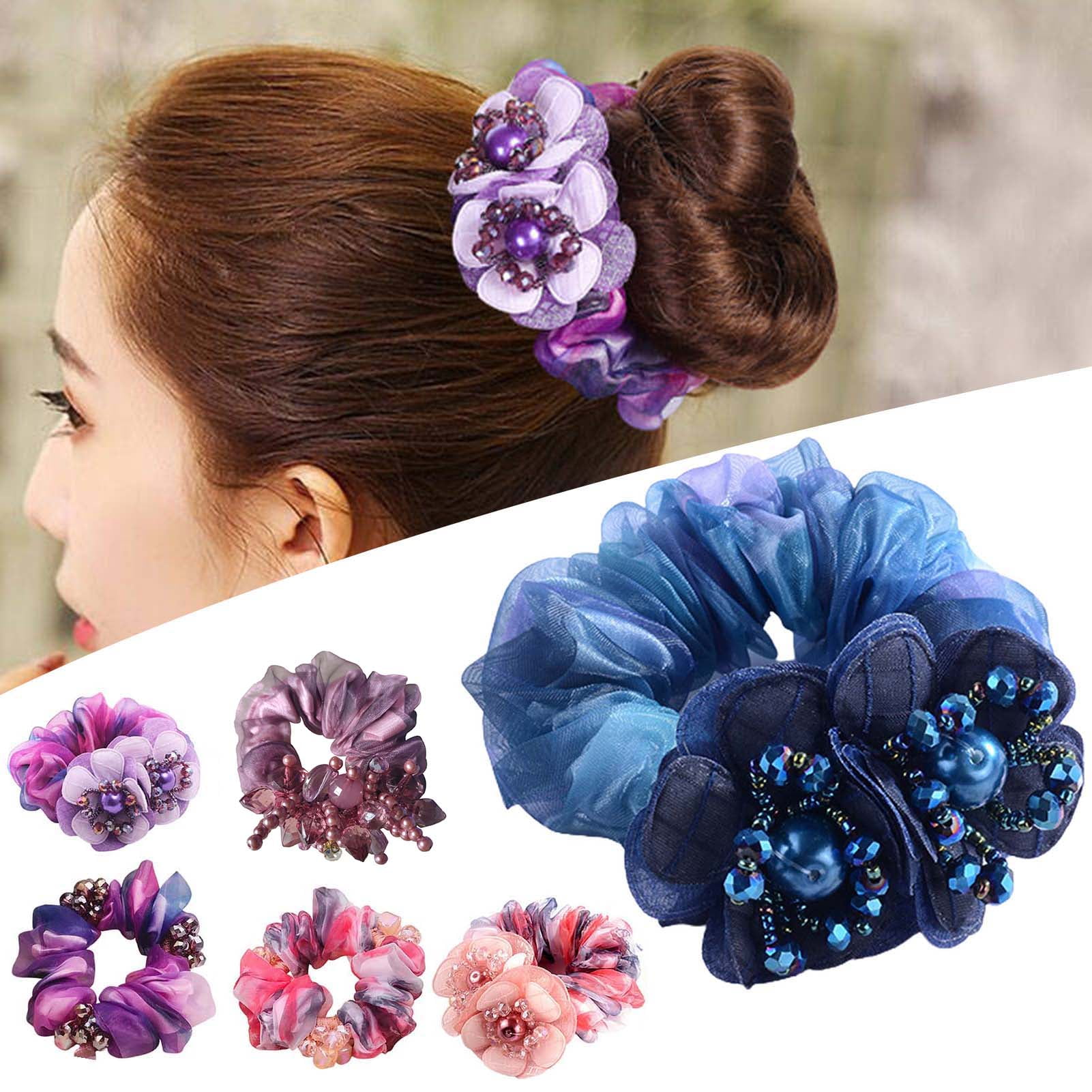 Anvazise Flower Decor Hair Tie Faux Pearl Elegant Beads Bun Anvazise Flower Decor Hair Tie Faux Pearl Elegant Beads Bun