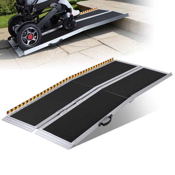 Anvazise Folding Wheelchair Ramp,5ft Portable Aluminum Alloy Handicap Ramp,Non-slip Seamless Hinge Ramp,Barrier Free Mobility Aid,Capable of Supporting up to 600 PoundsBlack