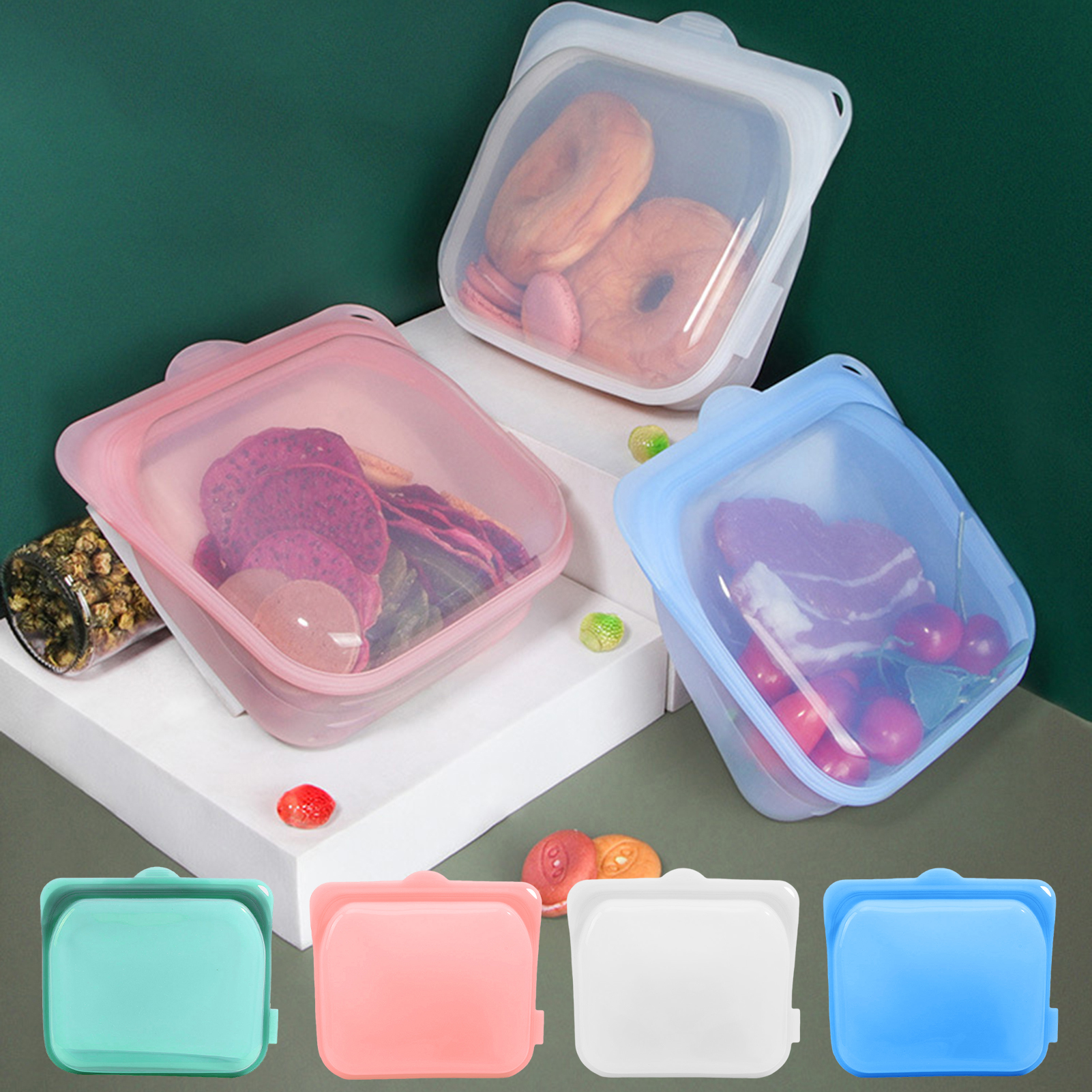 Anvazise Food Storage Bag,Food-Grade Silicone Reusable Microwaveable Leakproof Food Preservation Refrigerator Fruit Vegetable Container Bag Kitchen Supplies (Green M 1Pc)