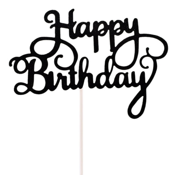Anvazise Happy Birthday Dessert Cake Topper Inserted Card Party Favors Decoration Black 1Pc