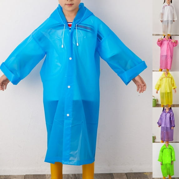 Anvazise Kids Outdoor Raincoat Water-resistant Frosted Drawstring Design Rain Cape for Camping White One Size
