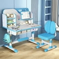 thumbnail image 1 of Anvazise Kids Study Desk Chair Set,2PCS Height Adjustable Children School Study Table Chair Set with Large Writing Board, Bookshelf and Drawer,Ergonomic Desk Chair with Astronaut Pattern (Blue), 1 of 13