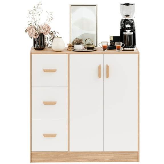 Anvazise Kitchen Buffet Cabinet, Coffee Bar Storage Cabinet, Kitchen Storage Sideboard with 3 Drawers and 2 Doors, Kitchen Pantry Cabinet Hutch for Kitchen, Dining Room, Livingroom
