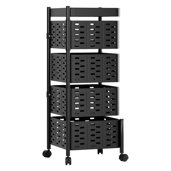 Anvazise Kitchen Trolley Rotating Trolley, Square Kitchen Trolley, Rotating Kitchen Storage Shelves, Kitchen Vegetable Storage Organizer, Fruit Basket Floor Stand Shelf Fruit Tower, 4 Tiers (Black)