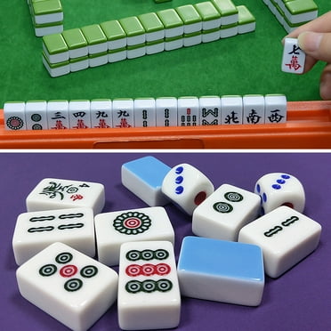 Anvazise Mahjong Portable Entertainment Melamine Party Game Chinese Mahjong for Indoor Blue 144Pcs/Set