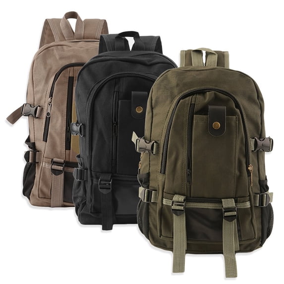 Anvazise Men Canvas Backpack School Rucksack Vintage Satchel Shoulder Travel Laptop Bag Black One Size
