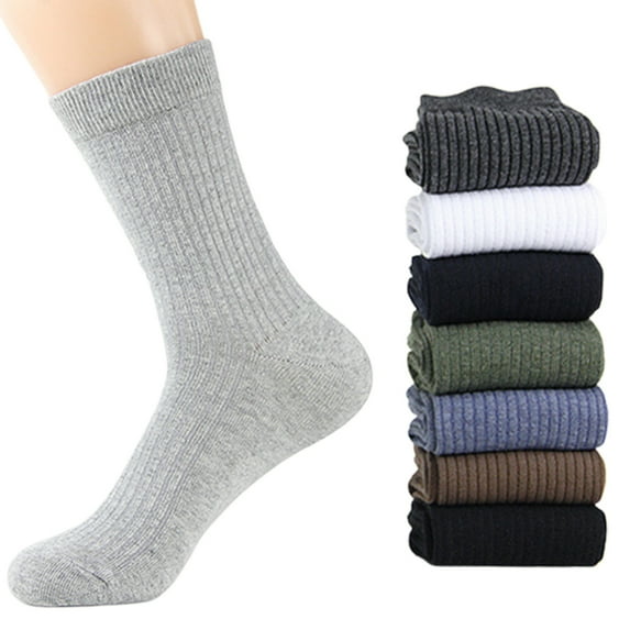 Anvazise Men Solid Color Breathable Cotton Ribbed Elastic Middle Tube Crew Socks White 1 Pair