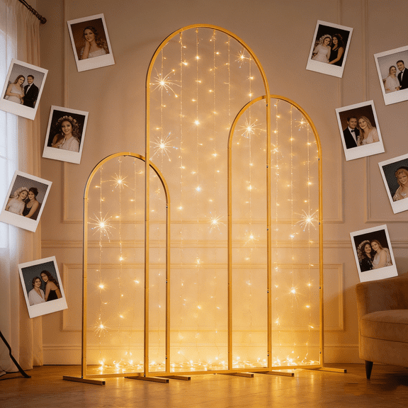 Anvazise Metal Arch Backdrop Stand Set of 3,Gold Wedding Arch Stand Frame,Outdoor Square Arched Frame Balloon Arch Stand for Birthday Party Wedding Decoration (Gold,6ft+6.6ft+7.2ft)