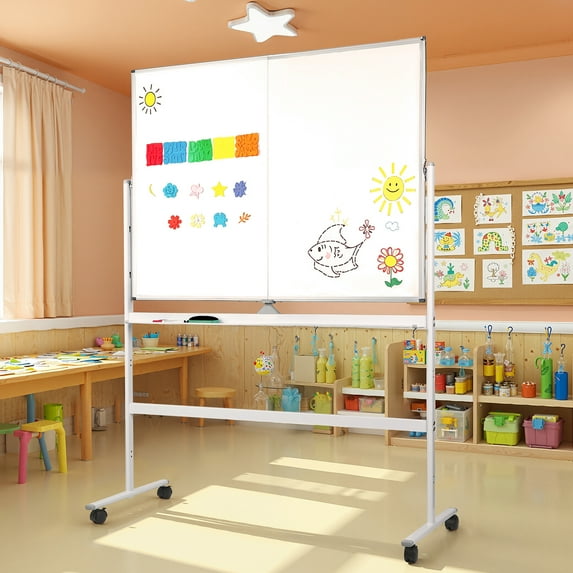 Anvazise Mobile Magnetic Double-Sided Reversible Whiteboard with Wheels,Sided Rolling Folded White Board,Height Adjust Large Dry Erase Board,Wall Planner Dry Erase Board,36" X 48",White