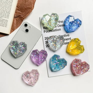 Anvazise Mobile Phone Finger Holder Universal Telescopic Colorful Sequins 3D Love Heart Folding Phone Grip Tok Stand for Home Green One Size