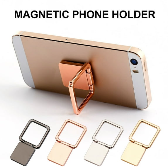 Anvazise Mobile Phone Stand Magnetic 360-degree Rotating Metal Square Ring Buckle Cell Phone Holder for Tablet Silver One Size