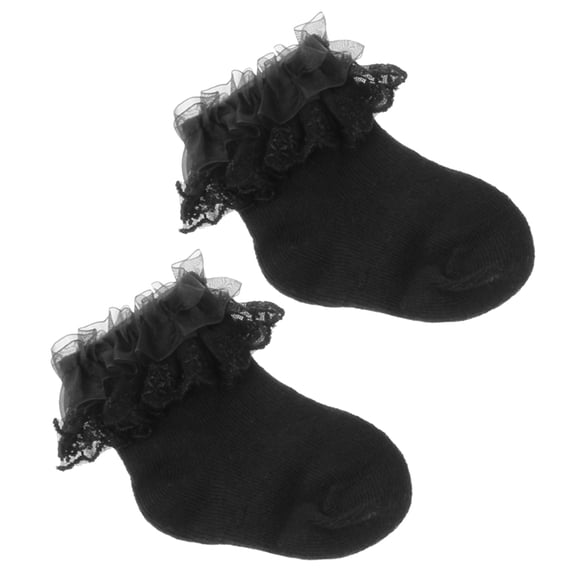 Anvazise Newborn Baby Girl Solid Color Breathable Cotton Elastic Princess Lace Socks Black S