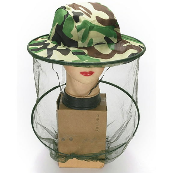 Anvazise Outdoor Camouflage Hat Mesh Cover Mosquito Insect Bug Net Face Camping Protector Green One Size