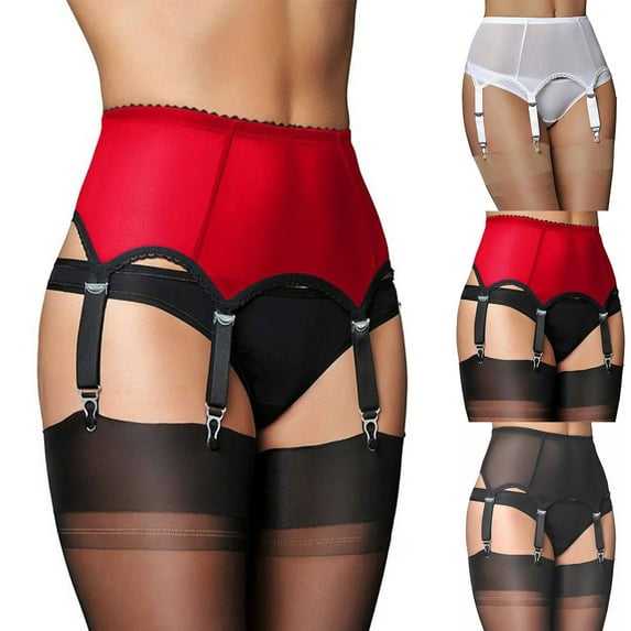 Anvazise Perspective Women Garter Belt Adjustable Six Clips Garter Leg Harness Women Accessory for Honeymoon Red M