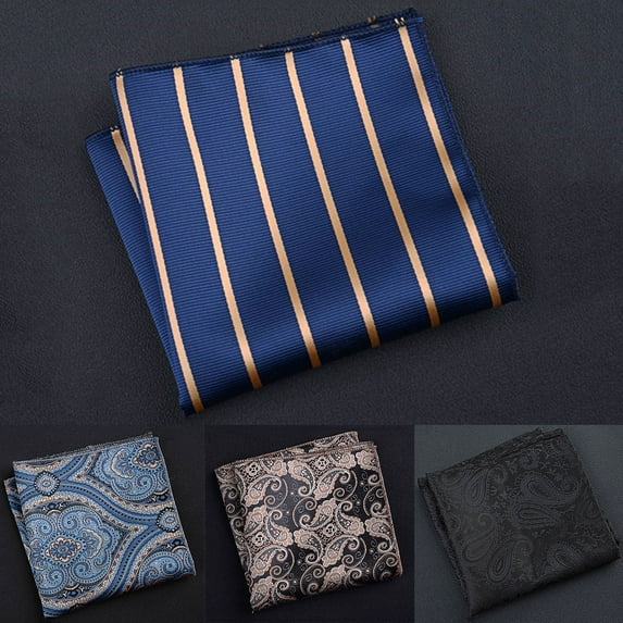 Anvazise Pocket Square Vintage Pattern Breathable Men Striped Paisley Handkerchief for Wedding White