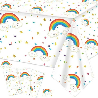 Anvazise Rainbow Tablecloth Waterproof Oilproof Durable Table Cover Bright Colored Tablecloth for Home Party White One Size