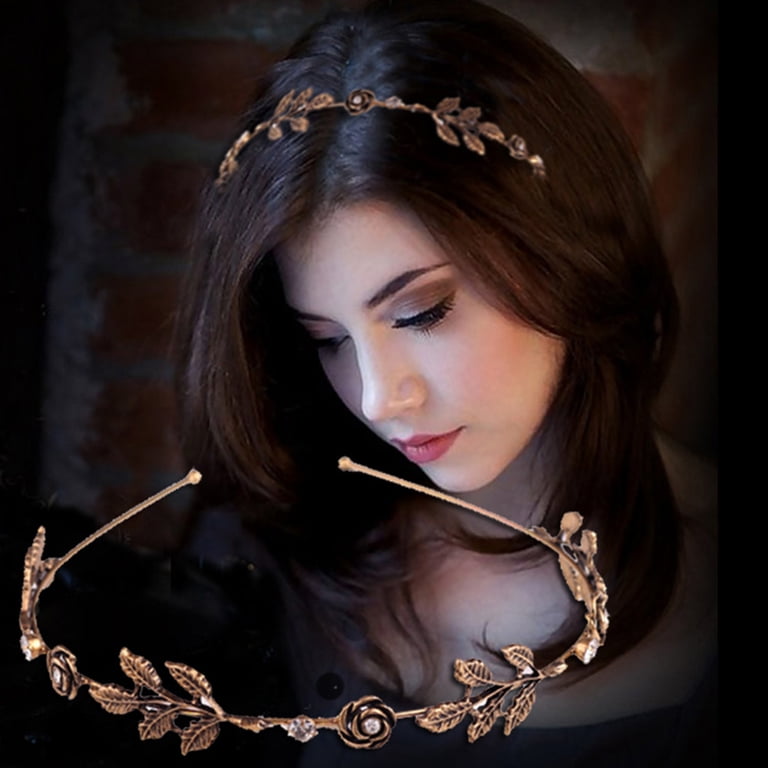 Anvazise Retro Women Rose Leaf Shiny Rhinestone Headband  display picture 1