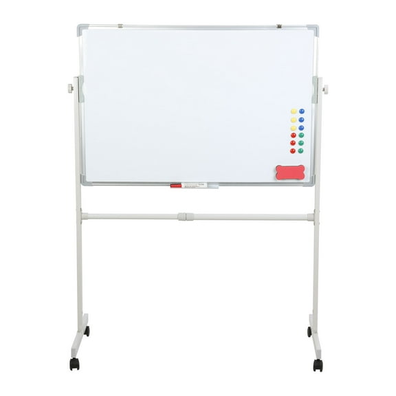 Anvazise Rolling Whiteboard, White Board with Wheels, Mobile Whiteboard with Stand, Portable Magnetic Dry Erase Board on Wheels, with 5 Markers, 12 Magnetic Nails & 1 Eraser (White)