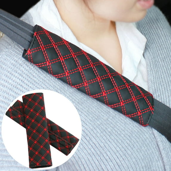 Anvazise Seat Belt Pads Soft Shoulder Strap Cover Faux Microfiber Leather Car Safety Seat Belt Pads Cushions for Cars Red 1 Pair