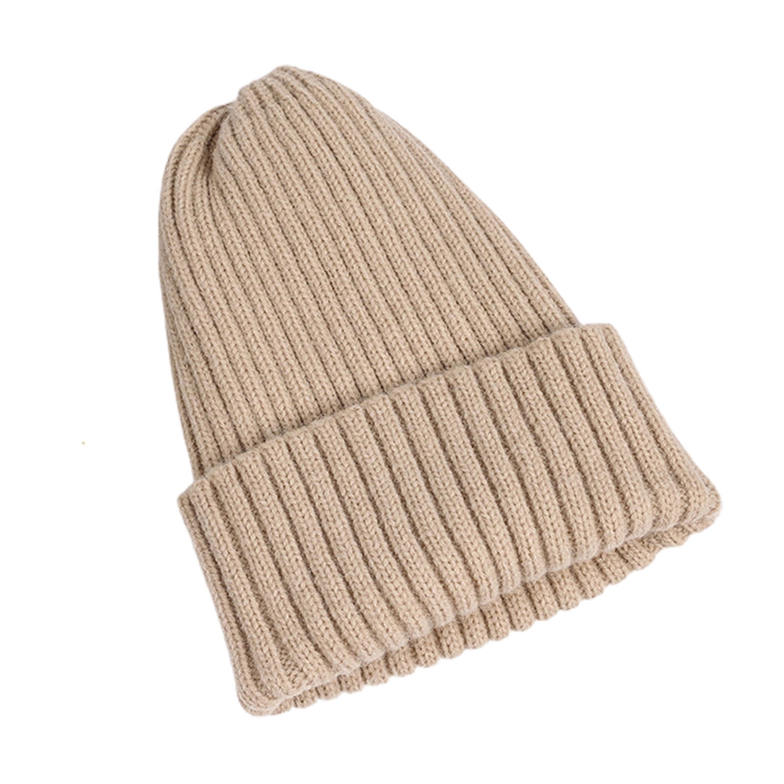 Beige Soft Ribbed Knit Beanie, Accessories