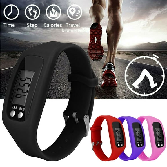 Anvazise Sport Running Silicone Pedometer Calorie Step Counter Digital Watch Bracelet Black