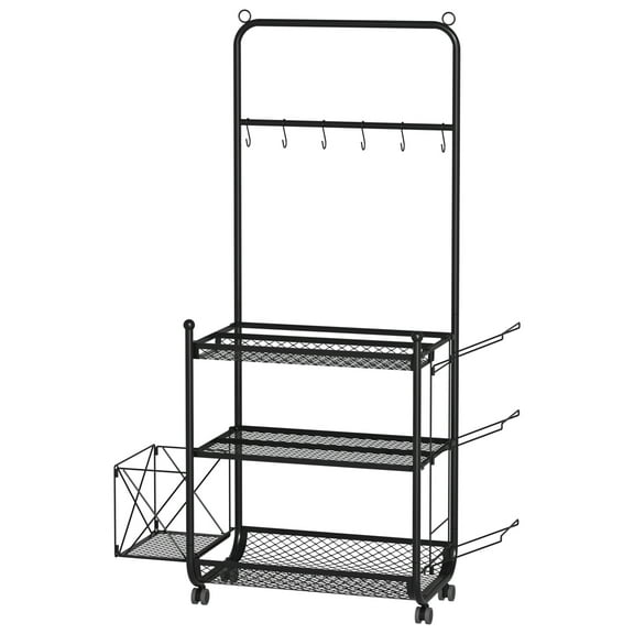 Anvazise Sports Storage Rack Dumbbell Rack Stand, Yoga Mat Storage Rack, Home Gym Weight Rack, Workout Equipment Organizer with Hooks and Wheels (Black)