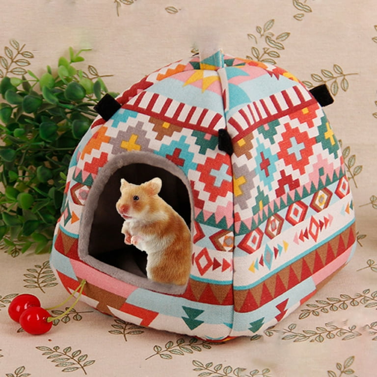 Anvazise Squirrel Bed Colorful Pattern Keep Warmth Soft Texture Cute Pet Rat Squirrel Nest with Chain Small Animal Supplies Multicolor S
