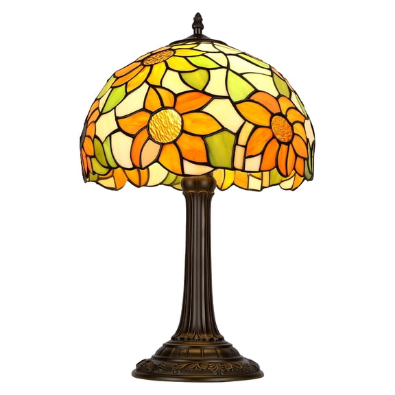 Anvazise Stained Glass Bedroom Table Lamp, 12-inch Yellow Sunflower Reading Desk Light for Bedside, Living Room, Office, Dormitory, Dining Room, Include Light Bulb (Brown)