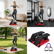 Anvazise Stair Stepper with Resistance Bands,Stepper Climber Fitness Machine 5-Level Adjustable Mini Stepper with 300lbs Loading Capacity,Hydraulic Fitness Stepper with Lcd Monitor,Red Black