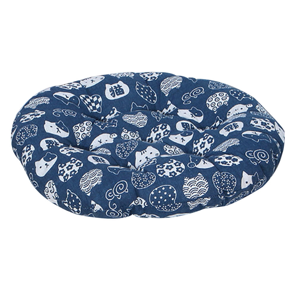 Anvazise Stylish Printed Office Home Chairs Seat Soft Round Cotton Linen Cushion Pad Cat Blue