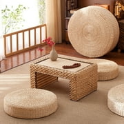 Anvazise Tatami Cushion,Breathable Comfortable Widely Applied,Round Straw Weave Handmade Pillow 40cm
