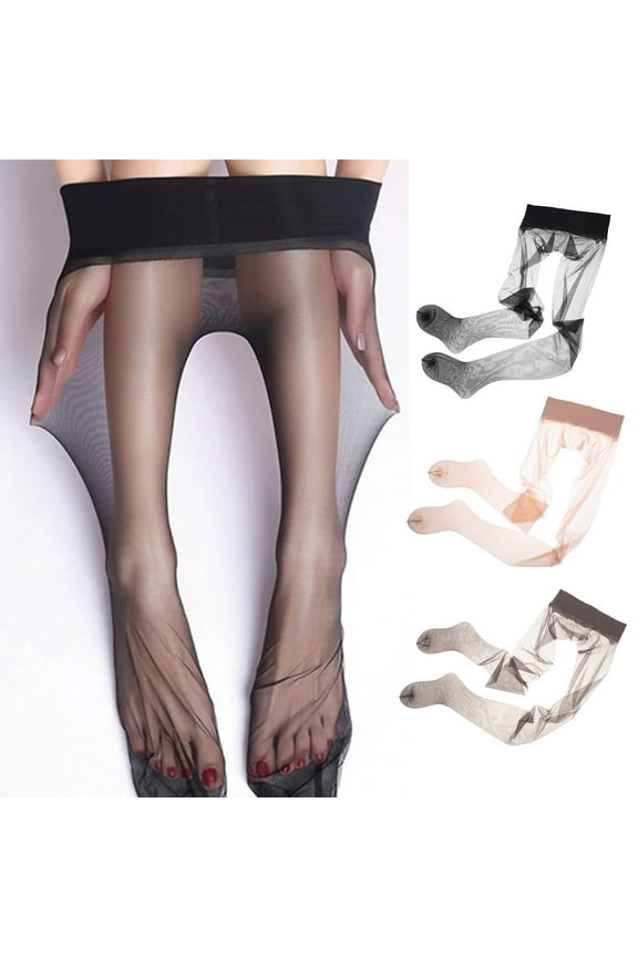 Anvazise Tights Transparent Stocking Women Seamless Pantyhose Ultra-thin Nylon Tights Solid Color Smooth Sheer To Toe Stockings Female Low Waist Tights Champagne One Size