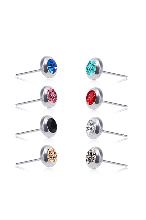 Unisex Rhinestone Stainless Steel Ear Stud Earrings Helix Piercing Jewelry Gift Black 8mm