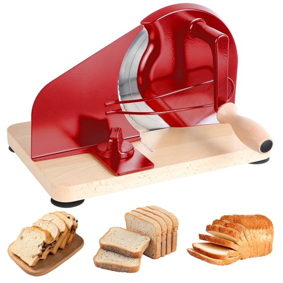 Anvazise Upgrade Manual Bread Slicer,Hand Crank Bread Slicer,Homemade Sourdough Bread Cutter with Scale Line and Steel Fence, Sharp Blade, Adjustable Width,Wine Red,12" X 8" X 8"