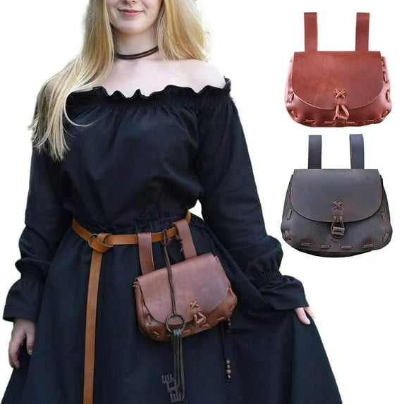 Anvazise Vintage Waist Bag Renaissance Style Medieval Cosplay Prop Waterproof Faux Leather Women Belt Pouch Fanny Pack Fashion Accessories Coffee One Size
