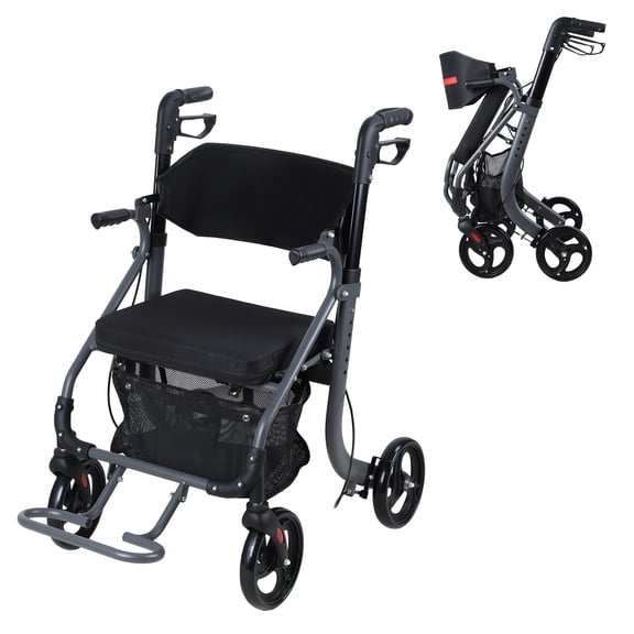 Anvazise Walkers for Seniors with Seat,Foldable Height Adjustable Rolling Walker,Lightweight Aluminum Alloy Adult Walking Aid,8" Big Rubber Wheels All Road Rollator Walker,Wheelchairs for Adults