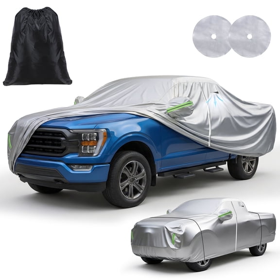 Anvazise Waterproof All Weather Truck Cover,Pickup Truck Cover,Rain UV Protection Car Tarp with Zipper Door, Length Up to 248 inches,Universal Fit Most Regular Cab Short Box,Silver