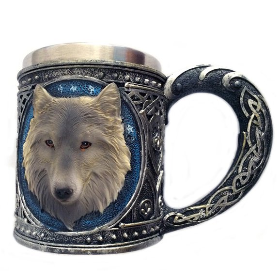 Anvazise Wolf Head Stainless Steel Resin Beer Juice Milk Water Cup Home Office Coffee Mug