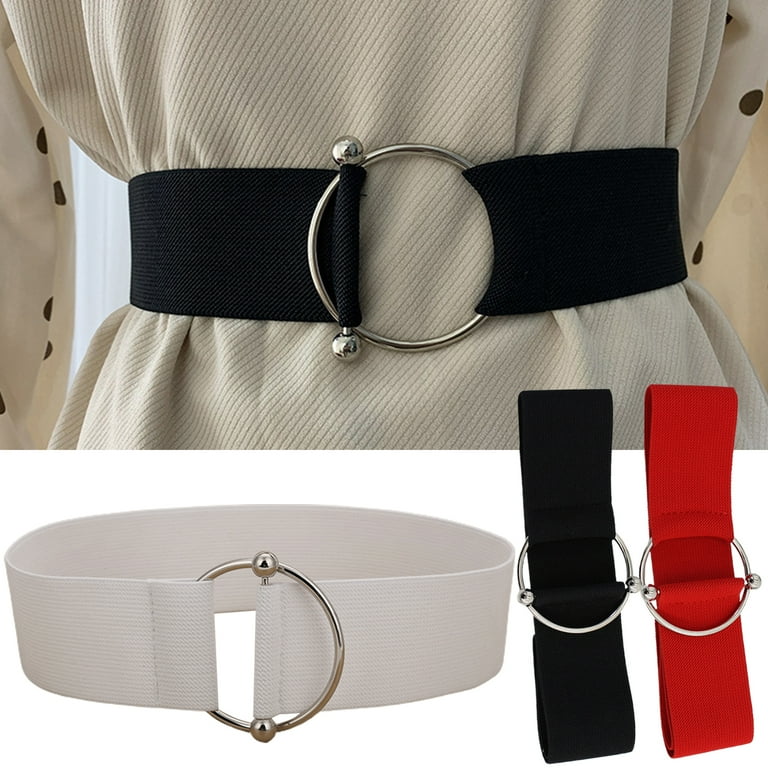 Anvazise Women Belt Elastic Wide Band Anti break Solid Color Adjustable Clothes Matching Tight Waist Anti slip Metal Hoop Clothes Accessory Black One
