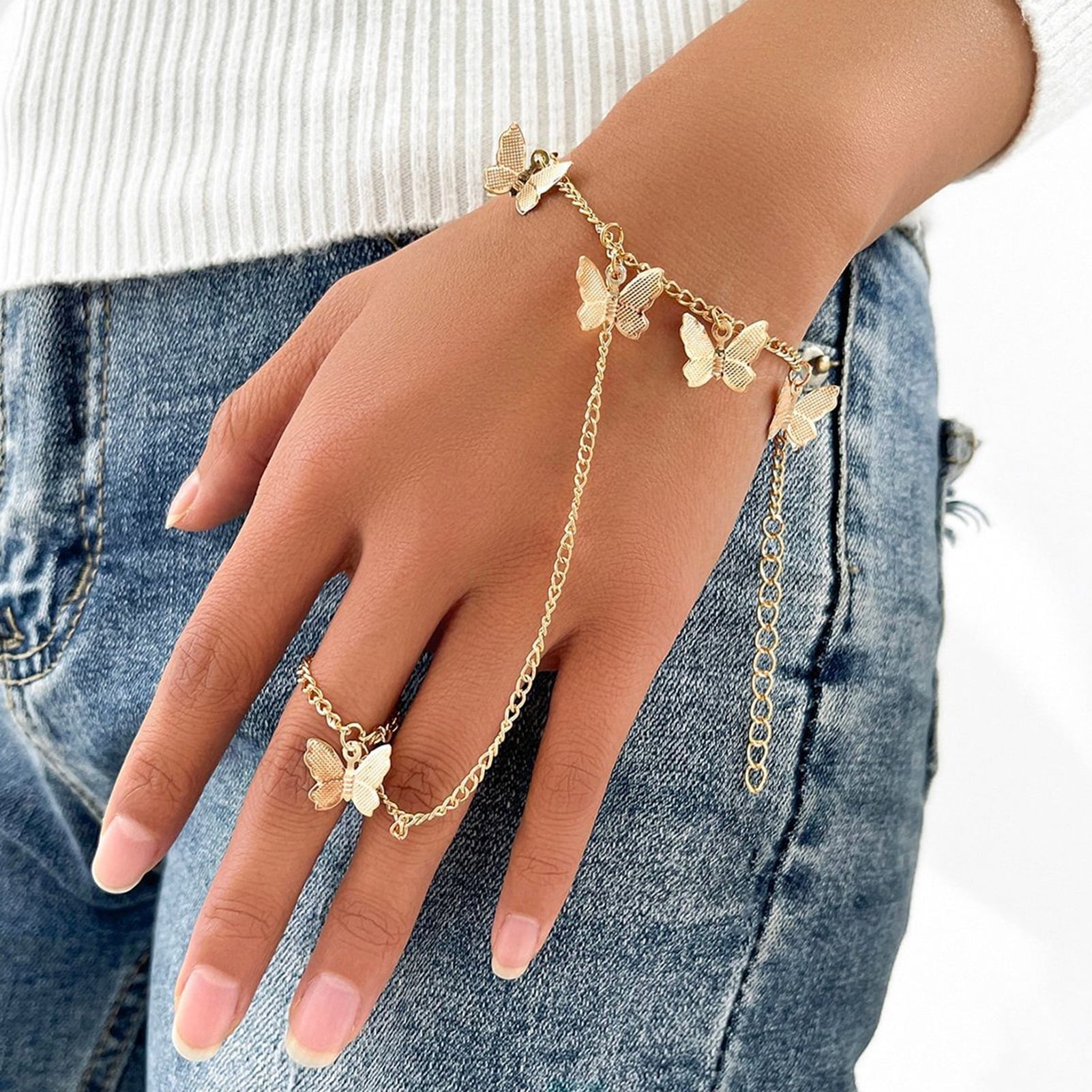 New Boho Finger Ring Bracelet Stainless Steel Hand Chain Bracelet Connected  Finger for Women Girls Jewelry Dropshipping - AliExpress