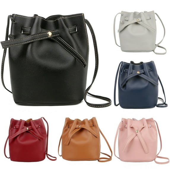 Anvazise Women Bucket Bag Solid Color Faux Leather Large Capacity Drawstring Casual Waterproof Ladies Crossbody Bag Purse Daily Life Black One Size