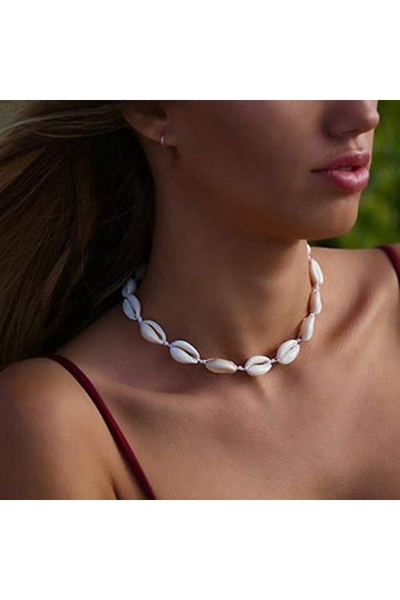 Women Cowrie Shell Beaded Hand Woven Choker Necklace Hawaiian Beach Jewelry White