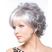 Anvazise Women Fashion Grandmother Gray Short Curly Wig Fluffy Matte Synthetic Hairpiece