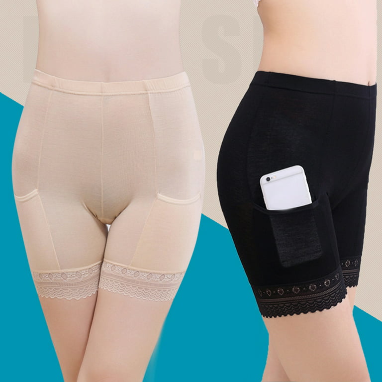 Anvazise Women Fashion Side Pockets Sexy Lace Safety Shorts Mid Waist Underwear  Panties White XL 