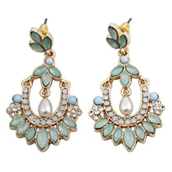 Anvazise Women Flower Chandelier Earrings Acrylic Rhinestone Faux Pearl Ear Stud Jewelry