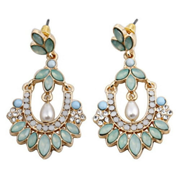 Anvazise Women Flower Chandelier Earrings Acrylic Rhinestone Faux Pearl Ear Stud Jewelry