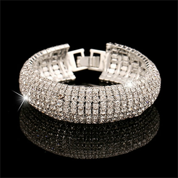 Anvazise Women Roman Style Rhinestone Wide Bangle Bracelet Jewelry Gift for Wedding Party Banquet Silver