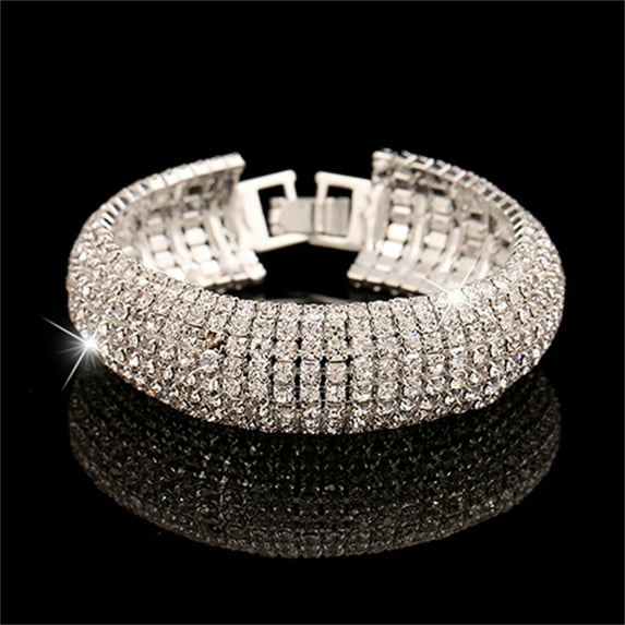 Anvazise Women Roman Style Rhinestone Wide Bangle Bracelet Jewelry Gift for Wedding Party Banquet Silver